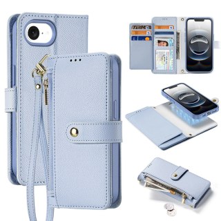 Etui skórzane Dux Ducis Lawa na iPhone 16e z odłączanym portfelem magnetycznym - błękitne