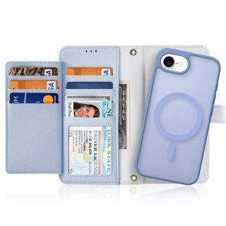 Etui skórzane Dux Ducis Lawa na iPhone 16e z odłączanym portfelem magnetycznym - błękitne