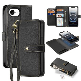 Etui skórzane Dux Ducis Lawa na iPhone 16e z odłączanym portfelem magnetycznym - czarne