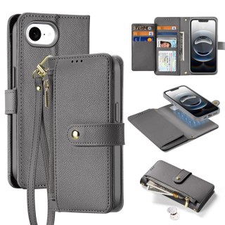 Etui skórzane Dux Ducis Lawa na iPhone 16e z odłączanym portfelem magnetycznym - szare