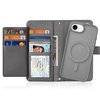 Etui skórzane Dux Ducis Lawa na iPhone 16e z odłączanym portfelem magnetycznym - szare