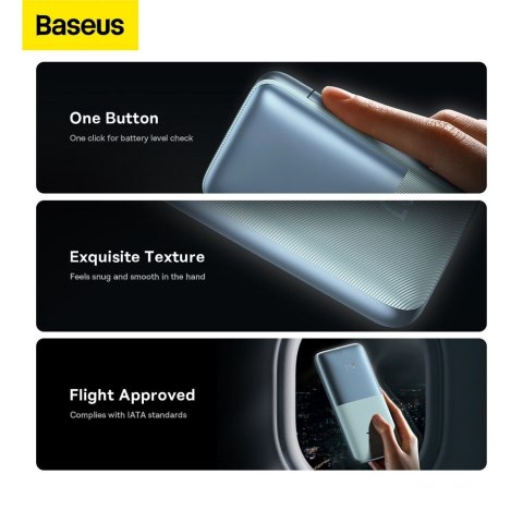 BASEUS powerbank 10000 mAh + kabel USB A do Typ C PD QC3.0 3A 20W PPBD040103 niebieski BASEUS powerbank 10000 mAh + kabel USB A do Typ C PD QC3.0 3A 20W PPBD040103 niebieski