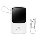 BASEUS powerbank 10000 mAh z wbudowanym kablem Typ C + kabel USB A do Typ C PD QC3.0 3A 22,5W PPQD020102 biały