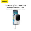 BASEUS powerbank 10000 mAh z wbudowanym kablem Typ C + kabel USB A do Typ C PD QC3.0 3A 22,5W PPQD020102 biały