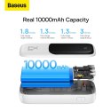 BASEUS powerbank 10000 mAh z wbudowanym kablem Typ C + kabel USB A do Typ C PD QC3.0 3A 22,5W PPQD020102 biały