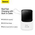 BASEUS powerbank 10000 mAh z wbudowanym kablem Typ C + kabel USB A do Typ C PD QC3.0 3A 22,5W PPQD020102 biały