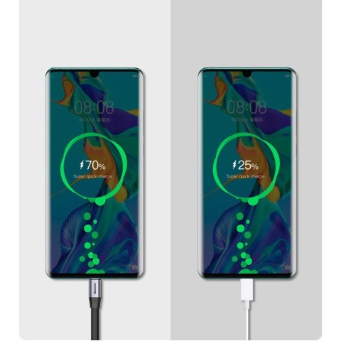 Baseus Simple płaski kabel przewód USB / USB Typ C SuperCharge 5A 40W Quick Charge 3.0 QC 3.0 23cm szary (CATMBJ-BG1)