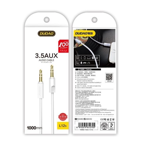 Dudao kabel AUX mini jack 3.5mm 1m 3 polowy stereo biały (L12S white) Dudao kabel AUX mini jack 3.5mm 1m 3 polowy stereo biały (L12S white)