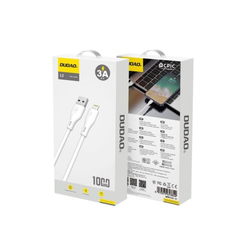 Dudao przewód kabel USB / Lightning 3A 1m biały (L2L 1m white) Dudao przewód kabel USB / Lightning 3A 1m biały (L2L 1m white)
