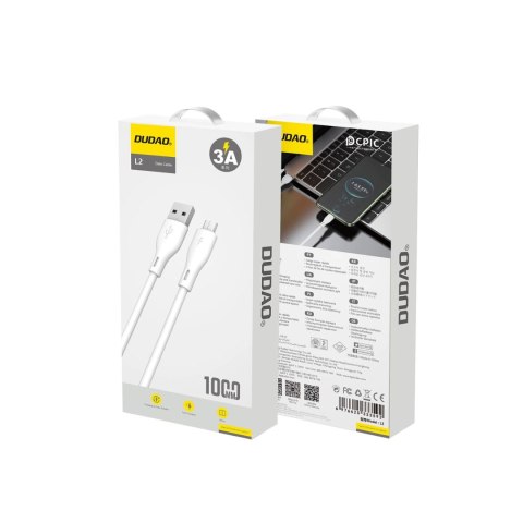 Dudao przewód kabel USB / micro USB 3A 1m biały (L2M 1m white) Dudao przewód kabel USB / micro USB 3A 1m biały (L2M 1m white)