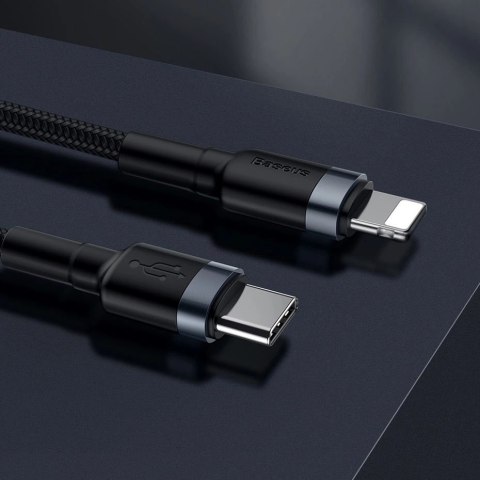 Kabel Baseus CATLKLF-G1 Lightning - USB-C PD QC 18W 480Mb/s 1m - czarno-szary Kabel Baseus CATLKLF-G1 Lightning - USB-C PD QC 18W 480Mb/s 1m - czarno-szary