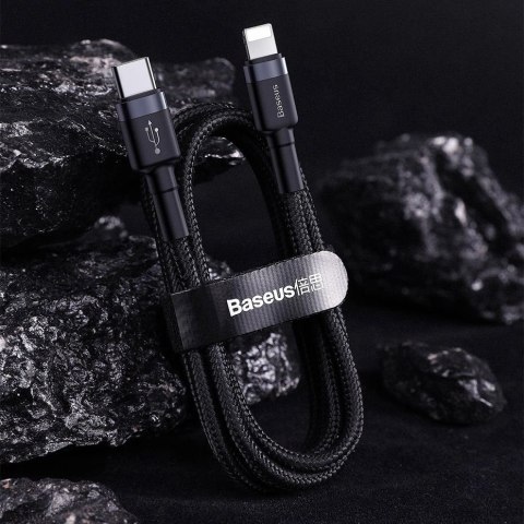 Kabel Baseus CATLKLF-G1 Lightning - USB-C PD QC 18W 480Mb/s 1m - czarno-szary Kabel Baseus CATLKLF-G1 Lightning - USB-C PD QC 18W 480Mb/s 1m - czarno-szary
