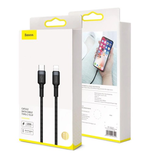 Kabel Baseus CATLKLF-G1 Lightning - USB-C PD QC 18W 480Mb/s 1m - czarno-szary Kabel Baseus CATLKLF-G1 Lightning - USB-C PD QC 18W 480Mb/s 1m - czarno-szary