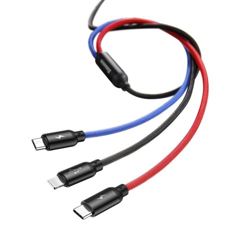 Kabel Baseus Three Primary Colors 3w1 USB-A - micro USB / Lightning / USB-C 3.5A 1,2 m - czarny Kabel Baseus Three Primary Colors 3w1 USB-A - micro USB / Lightning / USB-C 3.5A 1,2 m - czarny