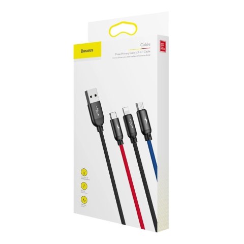 Kabel Baseus Three Primary Colors 3w1 USB-A - micro USB / Lightning / USB-C 3.5A 1,2 m - czarny Kabel Baseus Three Primary Colors 3w1 USB-A - micro USB / Lightning / USB-C 3.5A 1,2 m - czarny