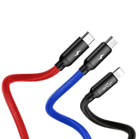 Kabel Baseus Three Primary Colors 3w1 USB-A - micro USB / Lightning / USB-C 3.5A 1,2 m - czarny Kabel Baseus Three Primary Colors 3w1 USB-A - micro USB / Lightning / USB-C 3.5A 1,2 m - czarny