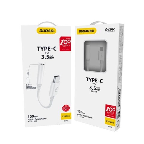 Adapter audio Dudao L16C Pro USB-C do mini jack 3.5 mm - biały Adapter audio Dudao L16C Pro USB-C do mini jack 3.5 mm - biały