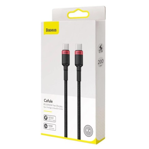Kabel Baseus CATKLF-AL91 USB-C - USB-C PD QC 100W 5A 480Mb/s 2m - czarno-czerwony Kabel Baseus CATKLF-AL91 USB-C - USB-C PD QC 100W 5A 480Mb/s 2m - czarno-czerwony