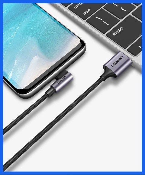 Kabel Ugreen US284 50941 USB-A (prosty) / USB-C (kątowy) 3A 1m - szary