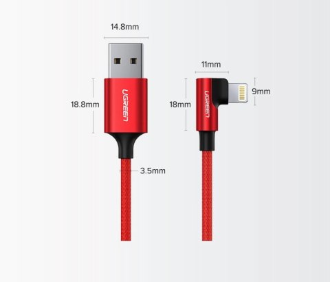 Kabel Ugreen US299 60521 kątowy Lightning / USB-A MFi 2.4A 1m - czarny