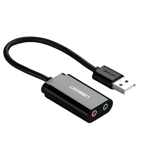 Ugreen zewnętrzna karta dźwiękowa muzyczna adapter USB - 3,5 mm mini jack 15cm czarny (30724)