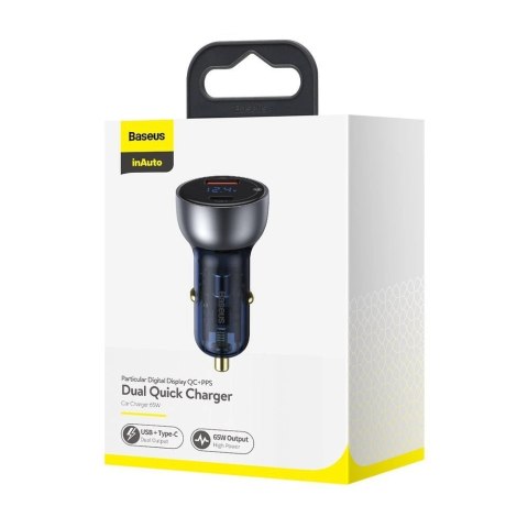 Baseus ładowarka samochodowa USB / USB Typ C 65 W 5 A SCP Quick Charge 4.0+ Power Delivery 3.0 ekran LCD przezroczysty (CCKX-C0A Baseus ładowarka samochodowa USB / USB Typ C 65 W 5 A SCP Quick Charge 4.0+ Power Delivery 3.0 ekran LCD przezroczysty (CCKX-C0A