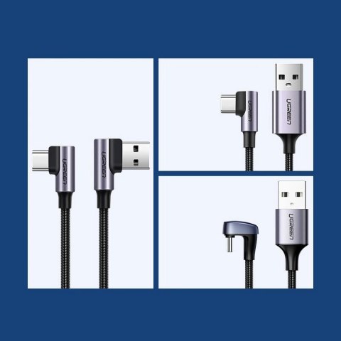 Ugreen kątowy kabel przewód USB - USB Typ C Quick Charge 3.0 QC3.0 3 A 1 m szary (US176 20856) Ugreen kątowy kabel przewód USB - USB Typ C Quick Charge 3.0 QC3.0 3 A 1 m szary (US176 20856)