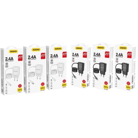 Dudao ładowarka sieciowa 2x USB z wbudowanym kablem Lightning 12 W czarny (A2ProL black) Dudao ładowarka sieciowa 2x USB z wbudowanym kablem Lightning 12 W czarny (A2ProL black)