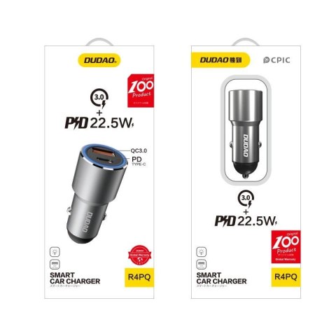 Dudao ładowarka samochodowa USB / USB Typ C Power Delivery Quick Charge 22,5 W szary (R4PQ) Dudao ładowarka samochodowa USB / USB Typ C Power Delivery Quick Charge 22,5 W szary (R4PQ)