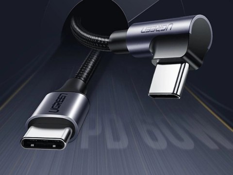 Kabel Ugreen US255 50125 USB-C (prosty) / USB-C (kątowy) PD QC 60W 3A 2m - szary Kabel Ugreen US255 50125 USB-C (prosty) / USB-C (kątowy) PD QC 60W 3A 2m - szary