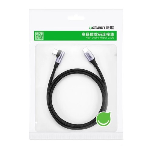 Kabel Ugreen US255 50125 USB-C (prosty) / USB-C (kątowy) PD QC 60W 3A 2m - szary Kabel Ugreen US255 50125 USB-C (prosty) / USB-C (kątowy) PD QC 60W 3A 2m - szary