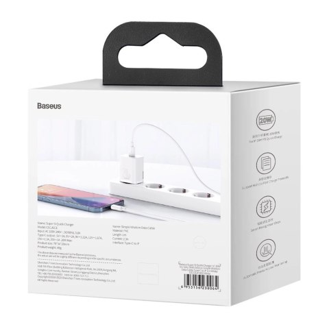 Baseus Super Si 1C szybka ładowarka USB Typ C 20W Power Delivery + kabel USB Typ C - Lightning 1m biały (TZCCSUP-B02) Baseus Super Si 1C szybka ładowarka USB Typ C 20W Power Delivery + kabel USB Typ C - Lightning 1m biały (TZCCSUP-B02)