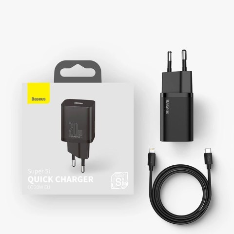Baseus Super Si 1C szybka ładowarka USB Typ C 20W Power Delivery + kabel USB Typ C - Lightning 1m czarny (TZCCSUP-B01) Baseus Super Si 1C szybka ładowarka USB Typ C 20W Power Delivery + kabel USB Typ C - Lightning 1m czarny (TZCCSUP-B01)