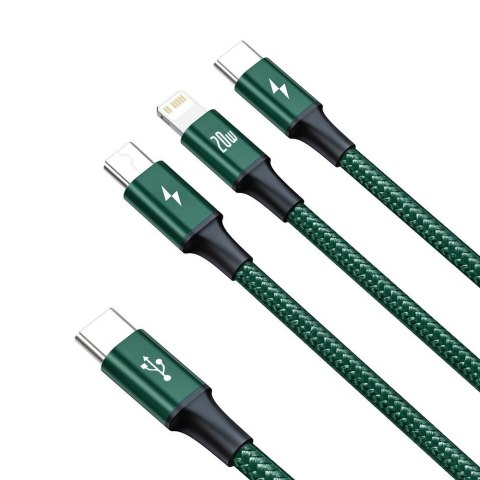 Kabel Baseus Rapid Series 3w1 USB-C - USB-C / Lightning / micro USB 20W PD 1.5m - zielony Kabel Baseus Rapid Series 3w1 USB-C - USB-C / Lightning / micro USB 20W PD 1.5m - zielony