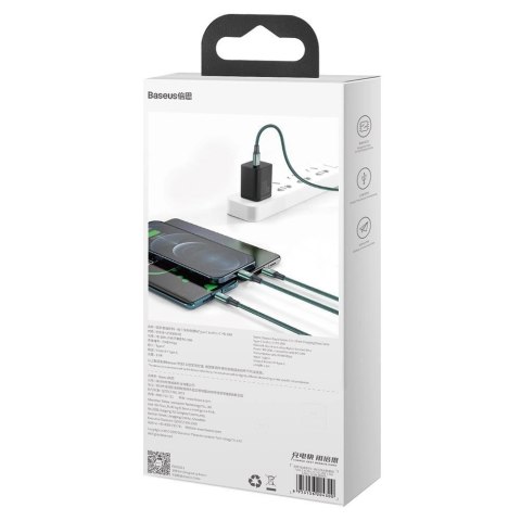 Kabel Baseus Rapid Series 3w1 USB-C - USB-C / Lightning / micro USB 20W PD 1.5m - zielony Kabel Baseus Rapid Series 3w1 USB-C - USB-C / Lightning / micro USB 20W PD 1.5m - zielony