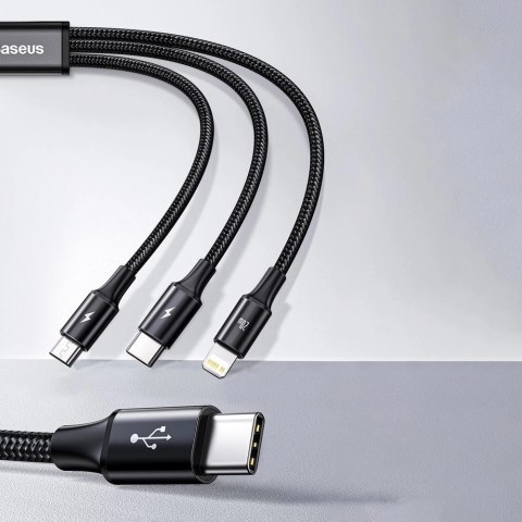 Kabel Baseus Rapid Series 3w1 USB-C - USB-C / Lightning / micro USB 20W PD 1.5m - zielony Kabel Baseus Rapid Series 3w1 USB-C - USB-C / Lightning / micro USB 20W PD 1.5m - zielony