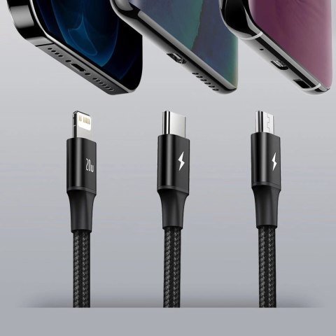 Kabel Baseus Rapid Series 3w1 USB-C - USB-C / Lightning / micro USB 20W PD 1.5m - zielony Kabel Baseus Rapid Series 3w1 USB-C - USB-C / Lightning / micro USB 20W PD 1.5m - zielony