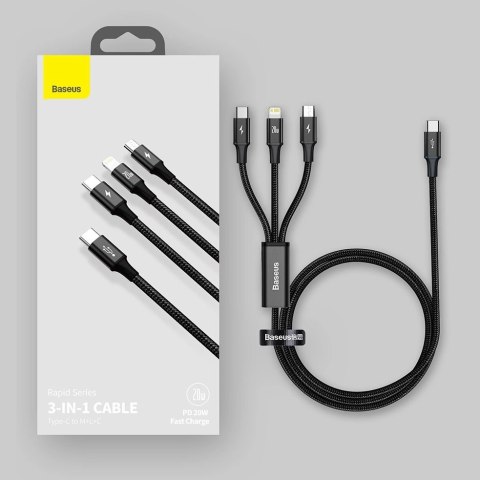 Kabel Baseus Rapid Series 3w1 USB-C - USB-C / Lightning / micro USB 20W PD 1.5m - zielony Kabel Baseus Rapid Series 3w1 USB-C - USB-C / Lightning / micro USB 20W PD 1.5m - zielony