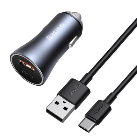Ładowarka Baseus Golden Contactor Pro do samochodu USB-C / USB-A 40W PD QC 4+ SCP FCP AFC + kabel - szara Ładowarka Baseus Golden Contactor Pro do samochodu USB-C / USB-A 40W PD QC 4+ SCP FCP AFC + kabel - szara