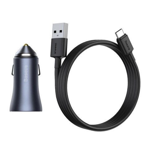 Ładowarka Baseus Golden Contactor Pro do samochodu USB-C / USB-A 40W PD QC 4+ SCP FCP AFC + kabel - szara Ładowarka Baseus Golden Contactor Pro do samochodu USB-C / USB-A 40W PD QC 4+ SCP FCP AFC + kabel - szara