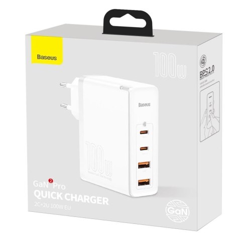 Baseus GaN2 Pro szybka ładowarka sieciowa 100W USB / USB Typ C Quick Charge 4+ Power Delivery biały (CCGAN2P-L02) Baseus GaN2 Pro szybka ładowarka sieciowa 100W USB / USB Typ C Quick Charge 4+ Power Delivery biały (CCGAN2P-L02)