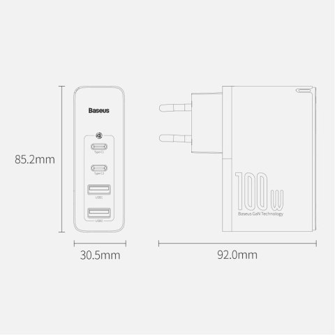 Baseus GaN2 Pro szybka ładowarka sieciowa 100W USB / USB Typ C Quick Charge 4+ Power Delivery biały (CCGAN2P-L02) Baseus GaN2 Pro szybka ładowarka sieciowa 100W USB / USB Typ C Quick Charge 4+ Power Delivery biały (CCGAN2P-L02)