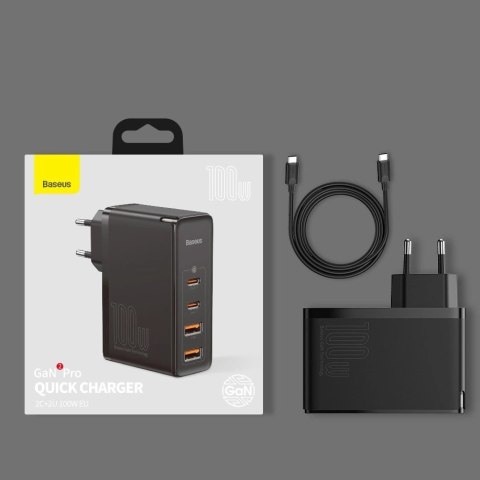 Baseus GaN2 Pro szybka ładowarka sieciowa 100W USB / USB Typ C Quick Charge 4+ Power Delivery czarny (CCGAN2P-L01) Baseus GaN2 Pro szybka ładowarka sieciowa 100W USB / USB Typ C Quick Charge 4+ Power Delivery czarny (CCGAN2P-L01)