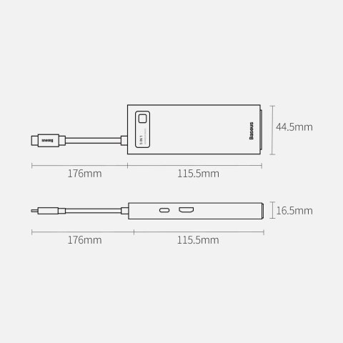 Baseus Metal Gleam 5w1 wielofunkcyjny HUB USB Typ C - USB Typ C Power Delivery 100 W / HDMI 4K 30 Hz / 3x USB 3.2 Gen 1 Szary (C