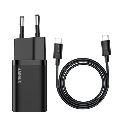 Baseus Super Si szybka ładowarka sieciowa Quick Charge 3.0 Power Delivery 25W 3A + Kabel USB Typ C - USB Typ C 3A 1m czarny (TZC Baseus Super Si szybka ładowarka sieciowa Quick Charge 3.0 Power Delivery 25W 3A + Kabel USB Typ C - USB Typ C 3A 1m czarny (TZC