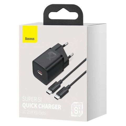 Baseus Super Si szybka ładowarka sieciowa Quick Charge 3.0 Power Delivery 25W 3A + Kabel USB Typ C - USB Typ C 3A 1m czarny (TZC Baseus Super Si szybka ładowarka sieciowa Quick Charge 3.0 Power Delivery 25W 3A + Kabel USB Typ C - USB Typ C 3A 1m czarny (TZC