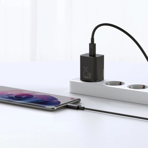 Baseus Super Si szybka ładowarka sieciowa Quick Charge 3.0 Power Delivery 25W 3A + Kabel USB Typ C - USB Typ C 3A 1m czarny (TZC Baseus Super Si szybka ładowarka sieciowa Quick Charge 3.0 Power Delivery 25W 3A + Kabel USB Typ C - USB Typ C 3A 1m czarny (TZC