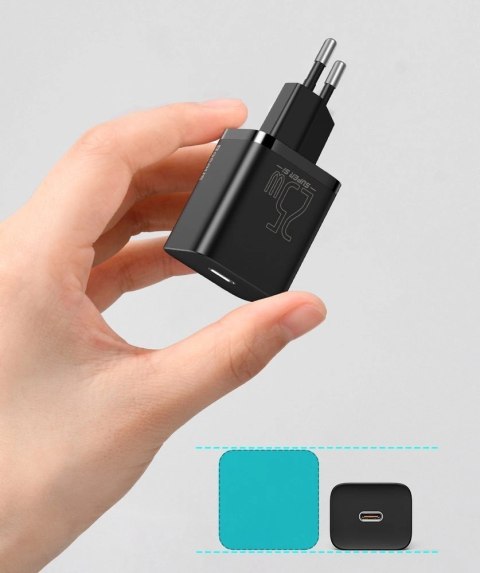 Baseus Super Si szybka ładowarka sieciowa Quick Charge 3.0 Power Delivery 25W 3A + Kabel USB Typ C - USB Typ C 3A 1m czarny (TZC Baseus Super Si szybka ładowarka sieciowa Quick Charge 3.0 Power Delivery 25W 3A + Kabel USB Typ C - USB Typ C 3A 1m czarny (TZC