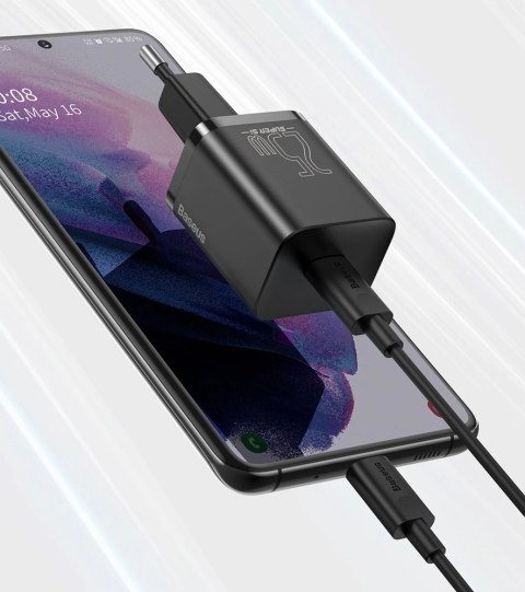 Baseus Super Si szybka ładowarka sieciowa Quick Charge 3.0 Power Delivery 25W 3A + Kabel USB Typ C - USB Typ C 3A 1m czarny (TZC Baseus Super Si szybka ładowarka sieciowa Quick Charge 3.0 Power Delivery 25W 3A + Kabel USB Typ C - USB Typ C 3A 1m czarny (TZC