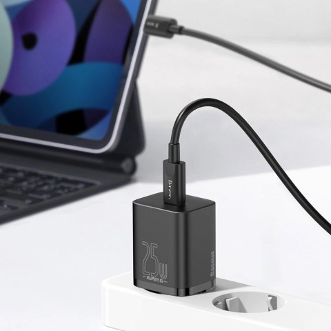 Baseus Super Si szybka ładowarka sieciowa Quick Charge 3.0 Power Delivery 25W 3A + Kabel USB Typ C - USB Typ C 3A 1m czarny (TZC Baseus Super Si szybka ładowarka sieciowa Quick Charge 3.0 Power Delivery 25W 3A + Kabel USB Typ C - USB Typ C 3A 1m czarny (TZC